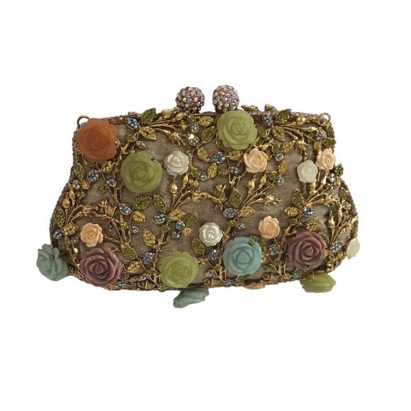 edidi New York Clutch Bag Floral Rhinestones Evening Bag RARE VINTAGE - Picture 2 of 14